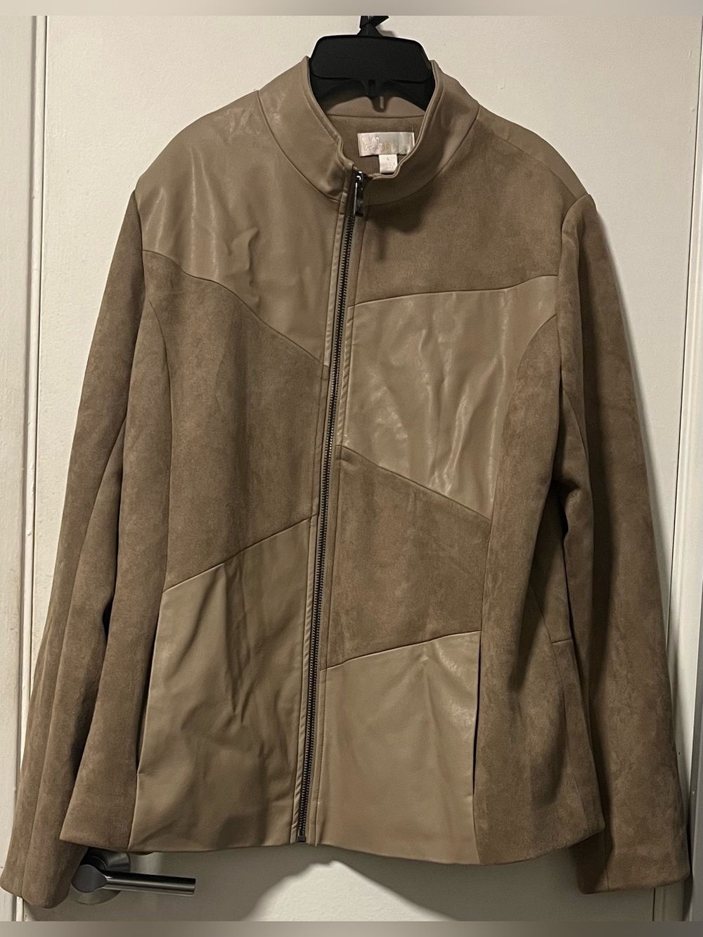 Belle by Kim Gravel Taupe Two-Tone Suede & Leather Bomber Jacket
